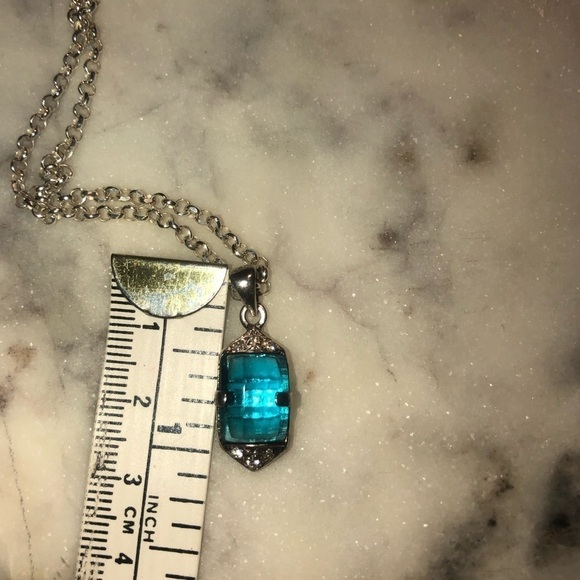 STERLING Silver Blue Facet Cut Cz Crystal Pendant w 925 Chain 16” & 1.1” - Picture 7 of 9